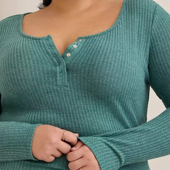Torrid Teal Waffle Knit Henley - Picture 4 of 4